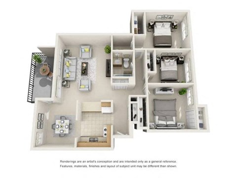 Floor plan for 3 beds, 1.5 baths, 1075 sqft